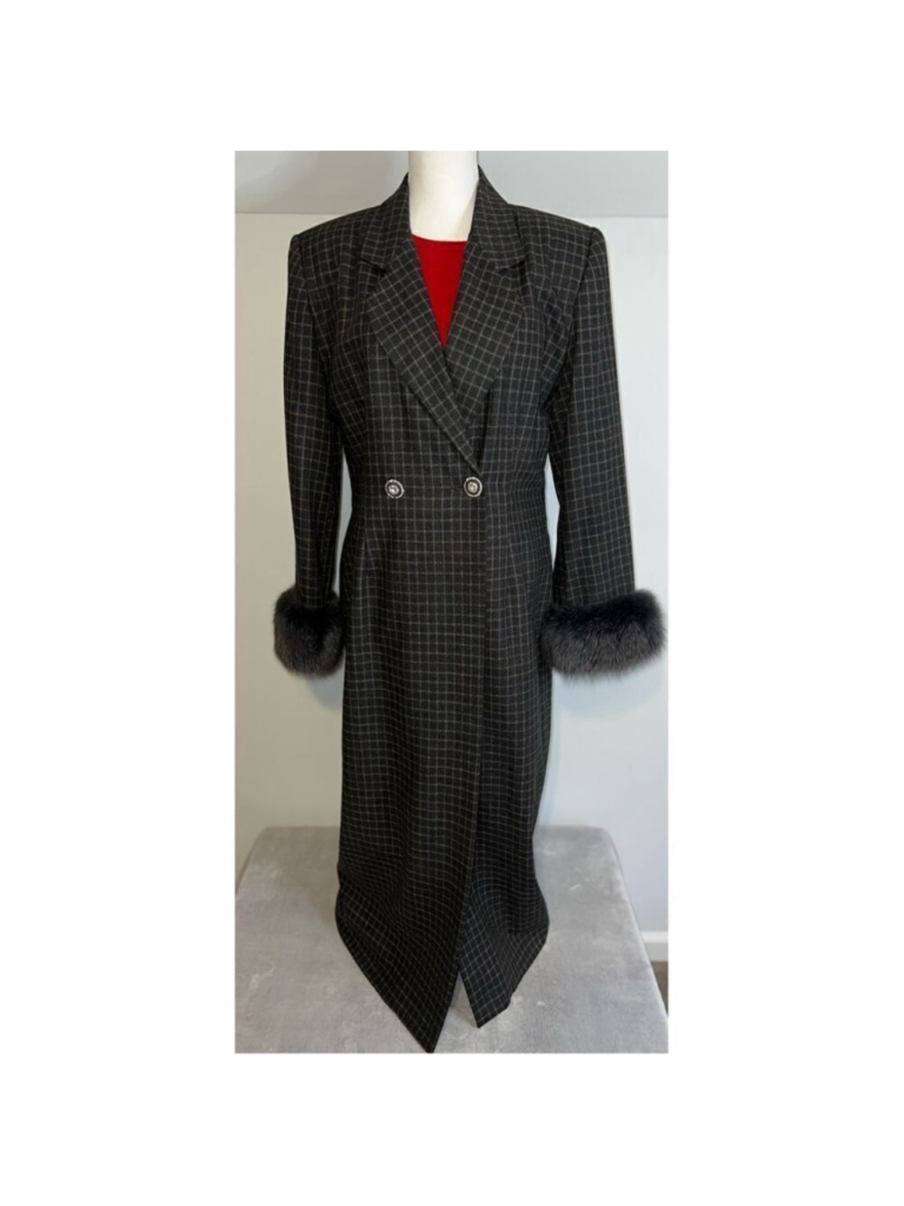 Vintage Lily & Taylor Women's Fox Fur Trimmed Trench Coat Wool 12